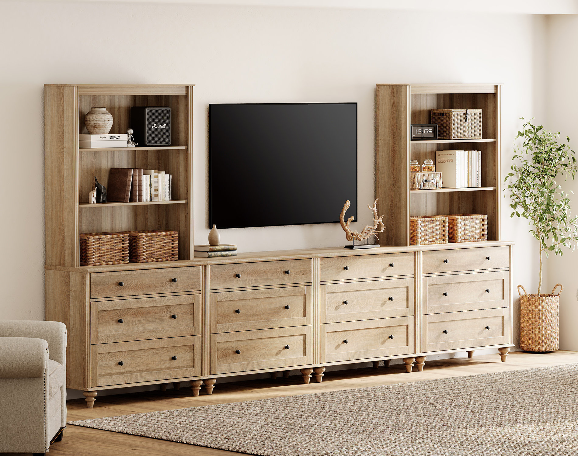 Entertainment Center with Bookshelves for TVS Up To Farmhouse Wall Unit TV Stand with Drawer Media Console Table for Living Room Bedroom Home